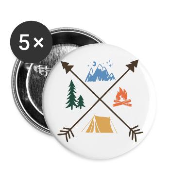 Happy camper,, feu, bois, montagne et tente desi - Lot de 5 petits badges (25 mm) - blanc - Devant