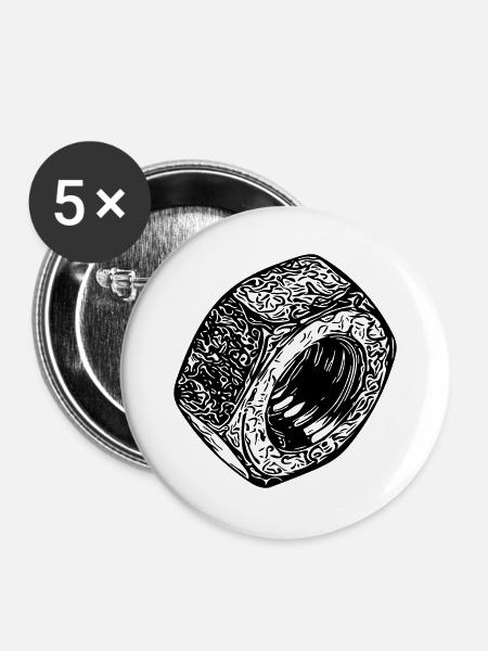 Schraubenmutter dunkler Oberfläche - Buttons klein 25 mm (5er Pack) - Weiß