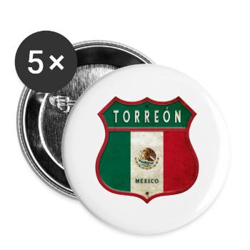 Design des armoiries de Torreón Mexico - Lot de 5 petits badges (25 mm) - blanc - Devant