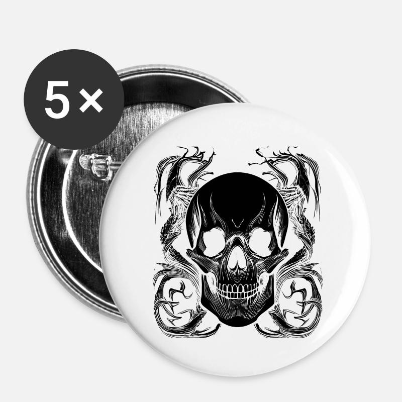 Halloween ou crâne d’horreur - Lot de 5 petits badges (25 mm) - blanc