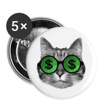 Drôle de chat riche avec des lunettes de signe de dollar - Lot de 5 petits badges (25 mm) - blanc - Devant