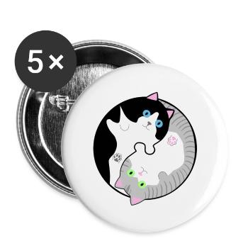 Schwarz-weiße und grau-getigerte Katzen Yin-Yang - Buttons klein 25 mm (5er Pack) - Weiß - Vorne
