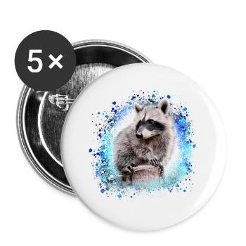 raccoon,bear,graffiti,painting,blue - Buttons small 1''/25 mm (5-pack) - white - Front