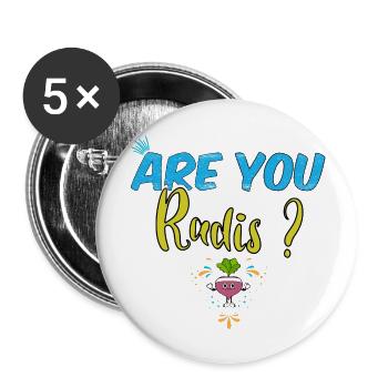 Are you radis ? Jeu de mot drôle sport humour cool - Lot de 5 petits badges (25 mm) - blanc - Devant