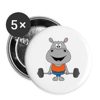 GEWICHTHEBER - FITNESS - BODYBUILDING - NILPFERD - Buttons klein 25 mm (5er Pack) - Weiß - Vorne