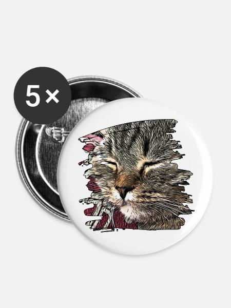 Katzengesicht 6 - Buttons klein 25 mm (5er Pack) - Weiß
