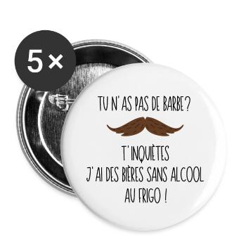 Barbe- humour - Lot de 5 petits badges (25 mm) - blanc - Devant