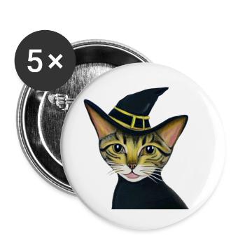 Halloween Hexe Katze süß Gespenst okkult Katzen - Buttons klein 25 mm (5er Pack) - Weiß - Vorne