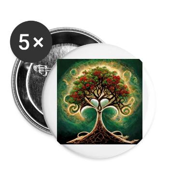 Romantischer Lebensbaum mit roten Blüten - Buttons klein 25 mm (5er Pack) - Weiß - Vorne