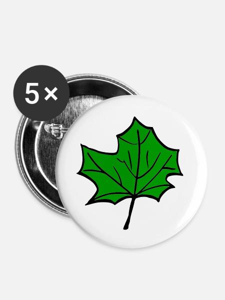 Grünes Blatt - Buttons klein 25 mm (5er Pack) - Weiß