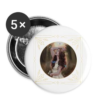 Femme avec des papillons - Lot de 5 petits badges (25 mm) - blanc - Devant
