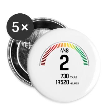 Anniversaire 2 ans Compteur - Lot de 5 petits badges (25 mm) - blanc - Devant