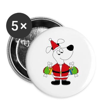 WEIHNACHTEN - HUND - GESCHENKE - WEIHNACHTSMANN - Buttons klein 25 mm (5er Pack) - Weiß - Vorne
