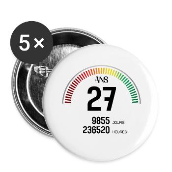 Anniversaire 27 ans Compteur - Lot de 5 petits badges (25 mm) - blanc - Devant
