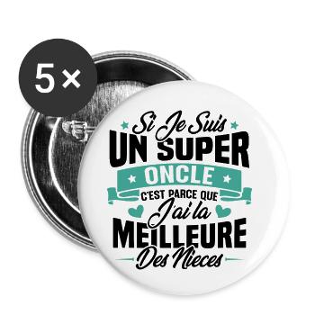 Super Oncle - Humour Cadeau Nièce Tonton - Lot de 5 petits badges (25 mm) - blanc - Devant