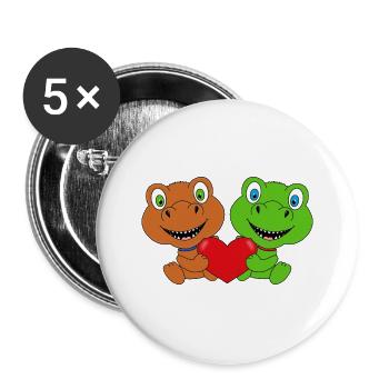 DINOS - DINOSAURIER - LIEBE - LOVE - KIND - BABY - Buttons klein 25 mm (5er Pack) - Weiß - Vorne