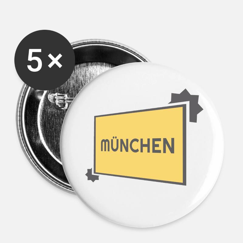 München Ortsschild - modern grey - Buttons klein 25 mm (5er Pack) - Weiß