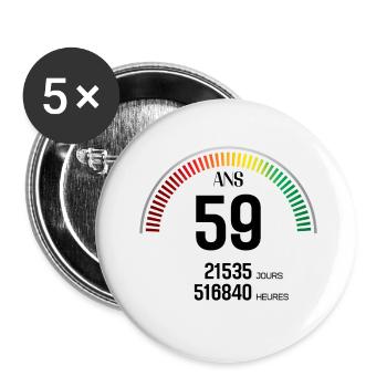 Anniversaire 59 ans Compteur - Lot de 5 petits badges (25 mm) - blanc - Devant