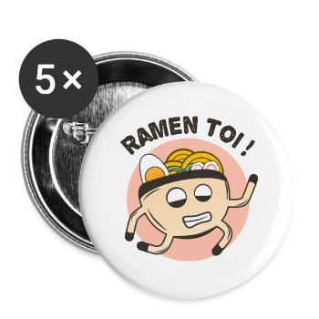 Ramen Toi ! Jeu de mots Ramen Japonais - Lot de 5 petits badges (25 mm) - blanc - Devant