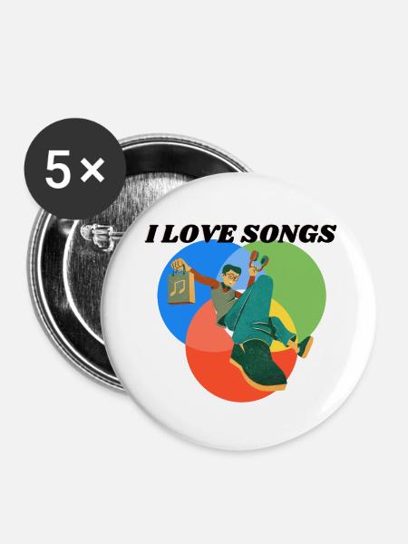 I LIKE SONGS - Buttons klein 25 mm (5er Pack) - Weiß