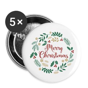 Merry Christmas T-Shirt Merry Christmas Feliz Navidad - Buttons small 1''/25 mm (5-pack) - white - Front