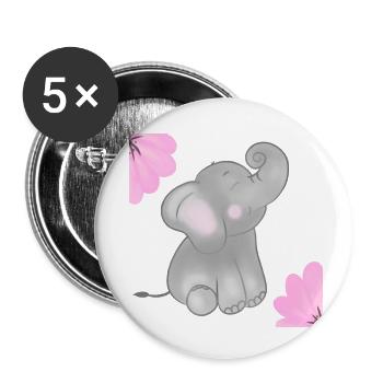 Baby Elefant Sticker, Untersetzer und Buttons - Buttons klein 25 mm (5er Pack) - Weiß - Vorne