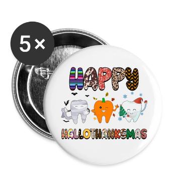Happy Hallothanksmas - Lot de 5 petits badges (25 mm) - blanc - Devant