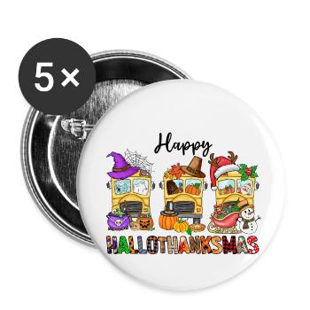 Happy Hallothanksmas - Lot de 5 petits badges (25 mm) - blanc - Devant
