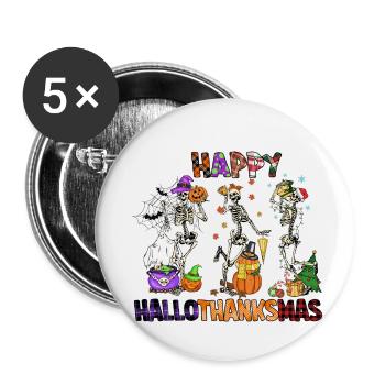 Happy Hallothanksmas - Lot de 5 petits badges (25 mm) - blanc - Devant