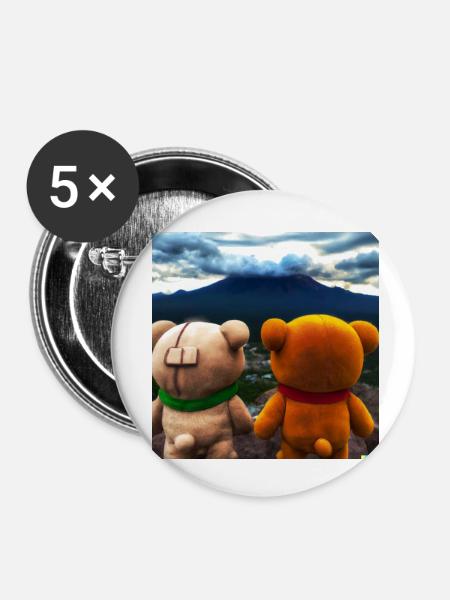 Teddys am Mount Fiji - Buttons klein 25 mm (5er Pack) - Weiß