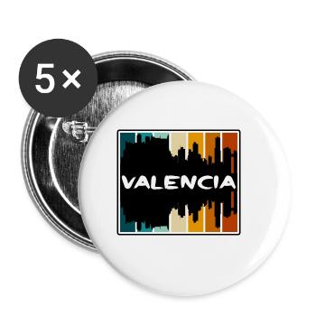 Valence Espagne Skyline Silhouette Souvenir de voyage - Lot de 5 petits badges (25 mm) - blanc - Devant