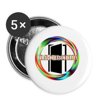 Tuer schliessen bitte | Tür schließen bitte - Buttons klein 25 mm (5er Pack) - Weiß - Vorne