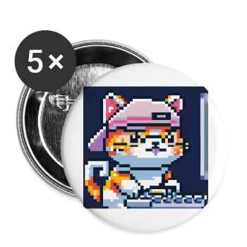 Cute cat with baseballhat playing computer games - Buttons klein 25 mm (5er Pack) - Weiß - Vorne