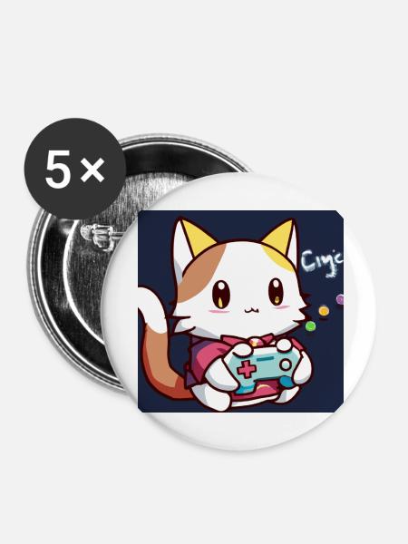 kaweii cat playing computer games - Buttons klein 25 mm (5er Pack) - Weiß