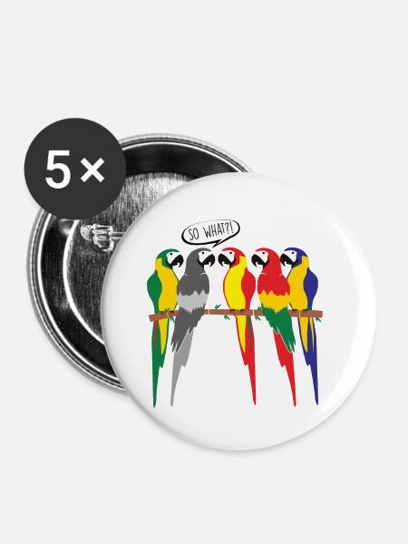 MONOCHROMER VOGELPAPAGEI - Buttons klein 25 mm (5er Pack) - Weiß