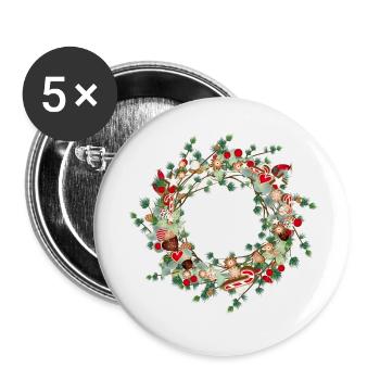 filigree Christmas larch wreath as a frame - Buttons small 1''/25 mm (5-pack) - white - Front