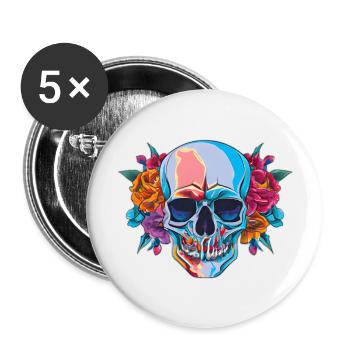 Colorful Mexican Flowers Totenkop - Buttons small 1''/25 mm (5-pack) - white - Front