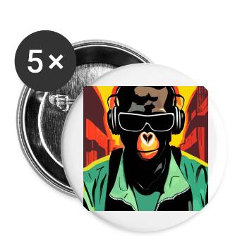 Singe écoutant de la musique avec des écouteurs - Lot de 5 petits badges (25 mm) - blanc - Devant