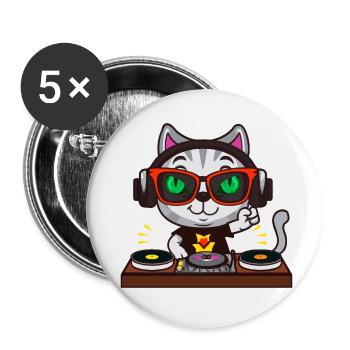 Cat Glasses Turntable DJ Disco Club Nightlife - Buttons small 1''/25 mm (5-pack) - white - Front