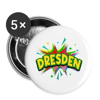 Dresde Allemagne Ville Pop Art Bande dessinée - Lot de 5 petits badges (25 mm) - blanc - Devant