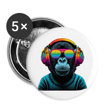Regenbogen Affe mit Kopfhörer - Buttons klein 25 mm (5er Pack) - Weiß - Vorne