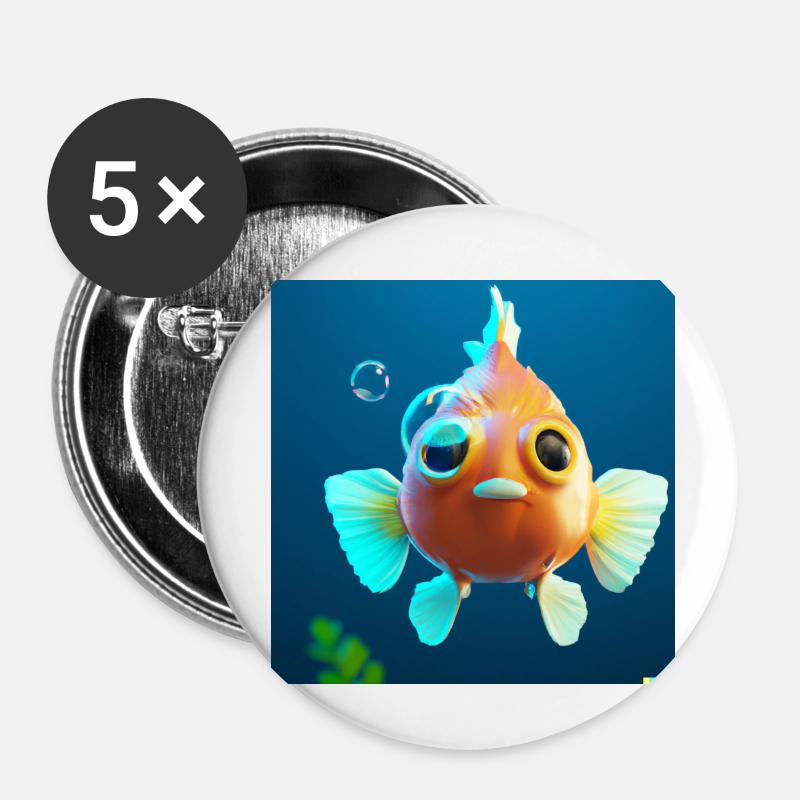Poisson sucré - Lot de 5 petits badges (25 mm) - blanc
