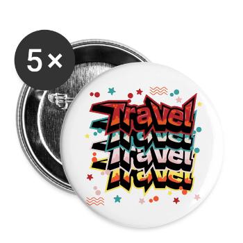 Voyage et vacances graffitti style texte art - Lot de 5 petits badges (25 mm) - blanc - Devant