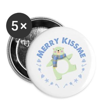 MERRY CHRISTMAS BLUE LOVELY BEAR - Buttons small 1''/25 mm (5-pack) - white - Front