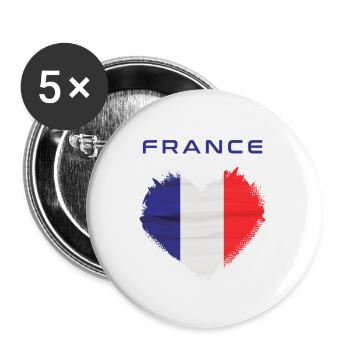 Cœur France - Lot de 5 petits badges (25 mm) - blanc - Devant