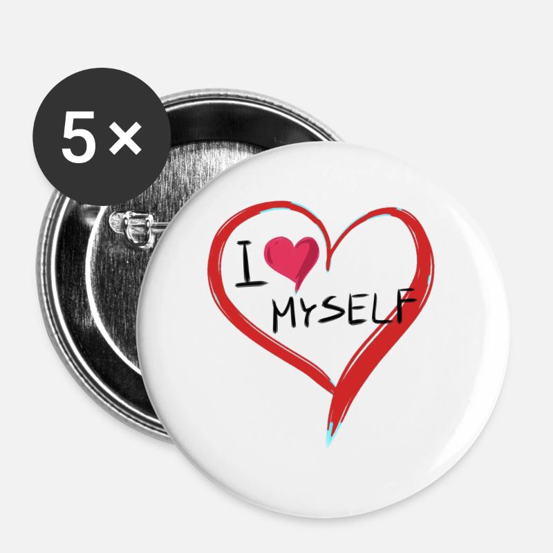 ich liebe mich herz text symbol form - Buttons klein 25 mm (5er Pack) - Weiß