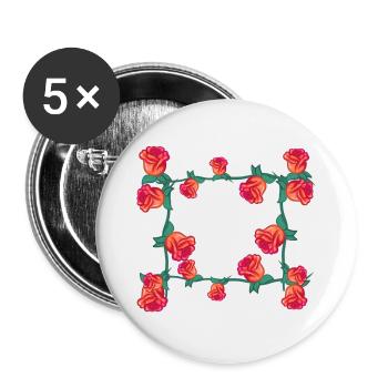 Plantes rouges Ligne Fleur Rose Rectangle Fleurs - Lot de 5 petits badges (25 mm) - blanc - Devant