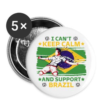 Ruhe bewahren und Brasilien unterstützen - Buttons klein 25 mm (5er Pack) - Weiß - Vorne