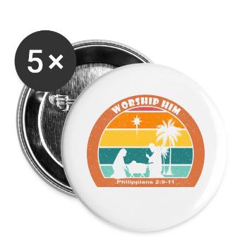 Christmas Nativity with Jesus - Worship Him - Buttons small 1''/25 mm (5-pack) - white - Front