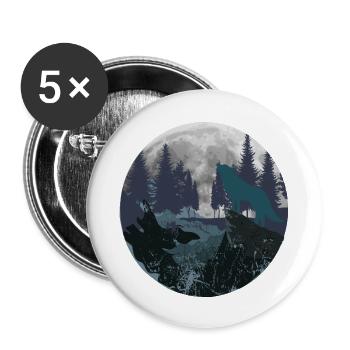 Berg Wolf Mond - Buttons klein 25 mm (5er Pack) - Weiß - Vorne